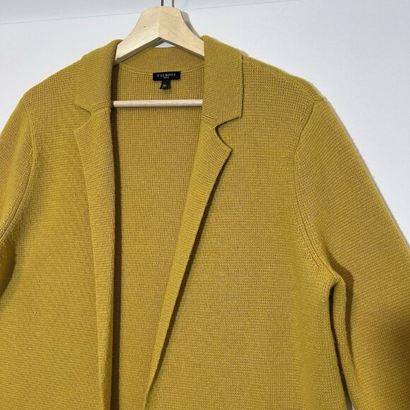 Talbots Women Milano Stitch Knit Sweater Jacket Wool Blend Yellow Petite Medium - Picture 9 of 9
